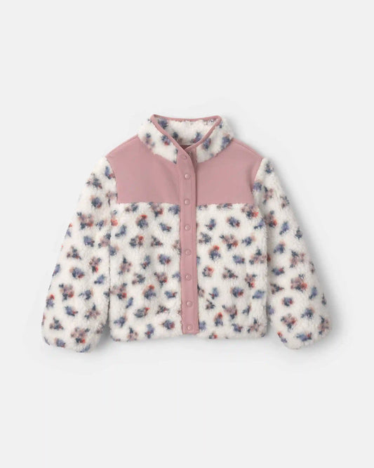 Girls Floral Fleece Jacket - Pink/White