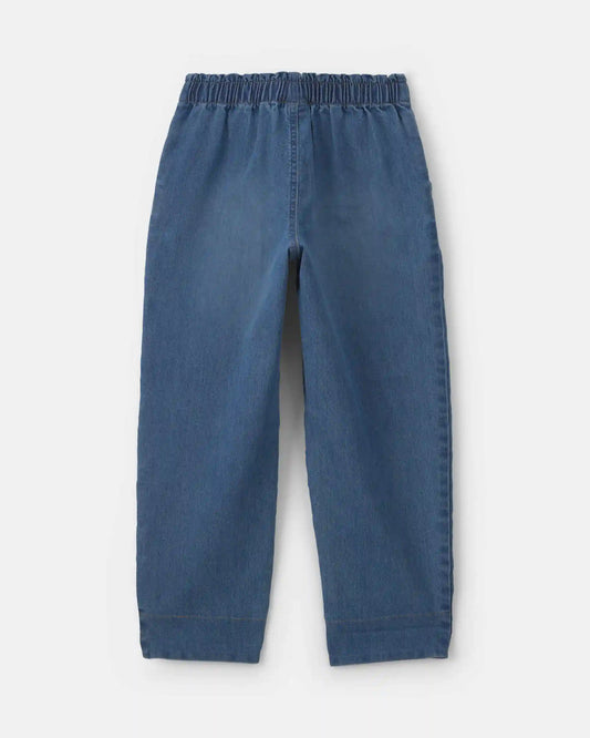 Girls Medium Wash Denim Cuffed Jeans - Blue/Pink