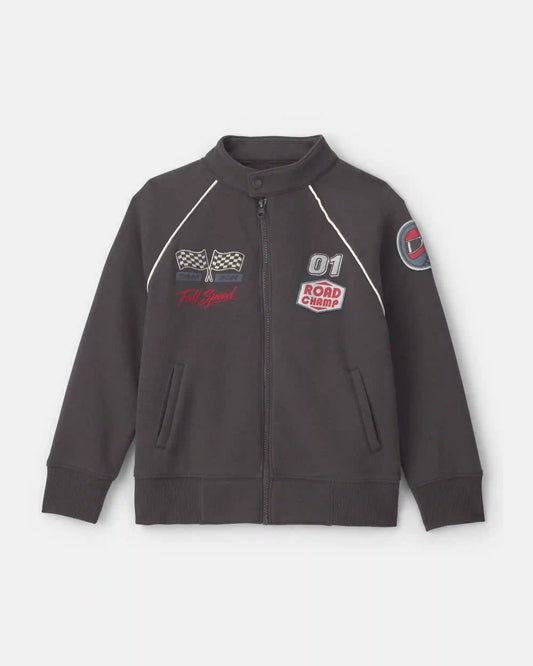 Boys Race Car Fleece Zip-Up Jacket - Black