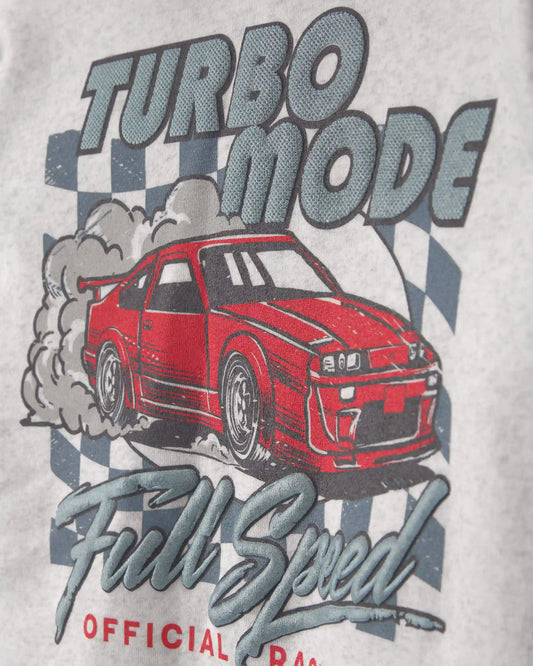 Boys 'Turbo Mode' Car Checkered Flag Fleece Hoodie - Grey