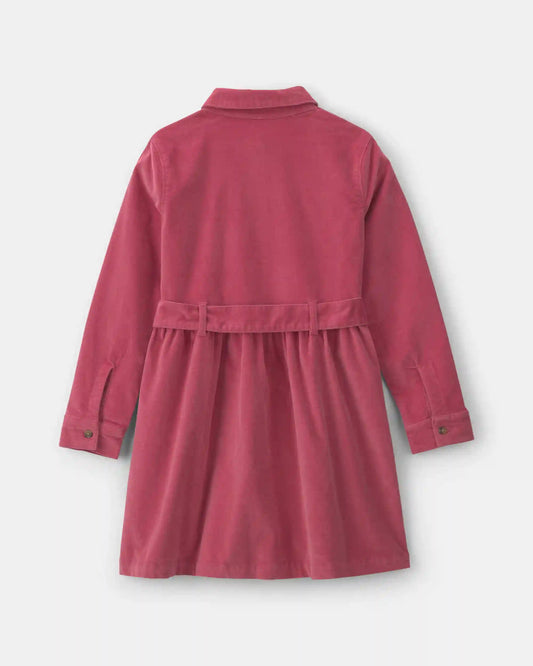 Girls Embroidered Long-Sleeve Corduroy Dress - Pink