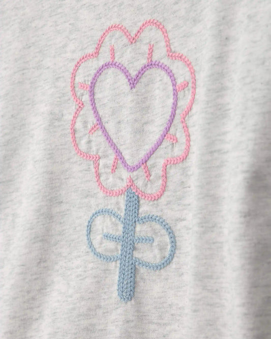 Girls Heart Flower Long-Sleeve Top - Grey