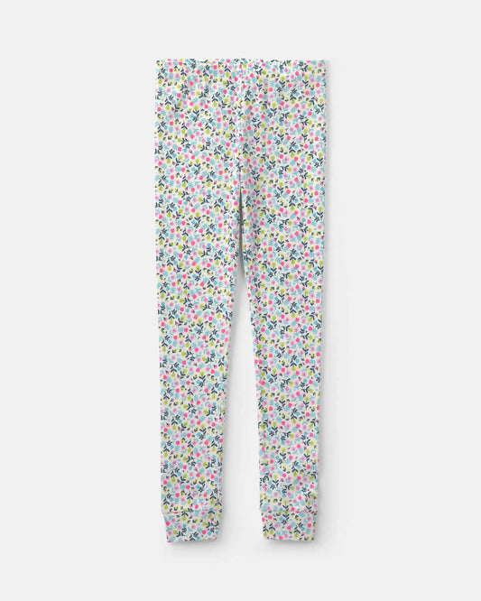Girls 'Dreamy Vibes' Floral 100% Cotton 4-Piece Pajama Set - Green/Pink