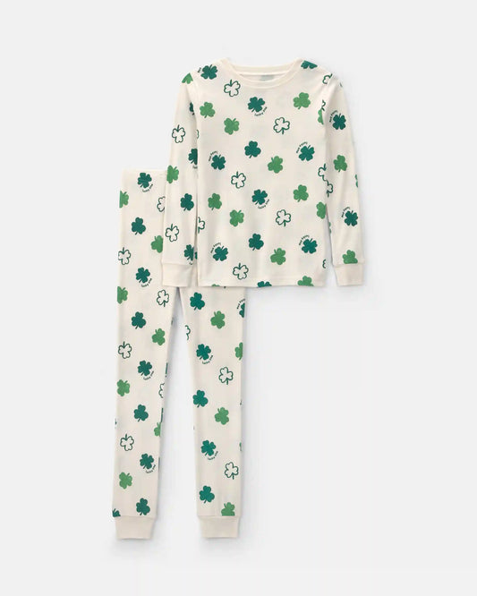 Kids St Patrick's Day Cotton Snug Fit 2-Piece Pajama Set - Green/Cream