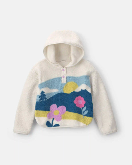 Girls Scenic Teddy Fleece Hoodie - Cream