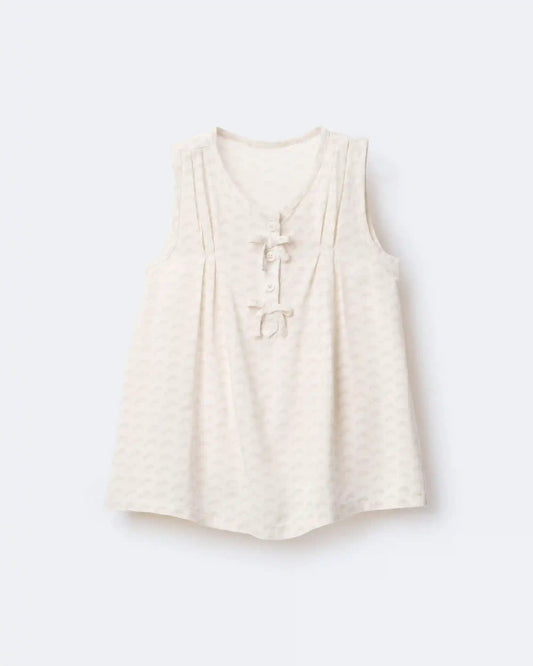 Toddler Girl Sleeveless Bow Top in Rainbow Print - Cream