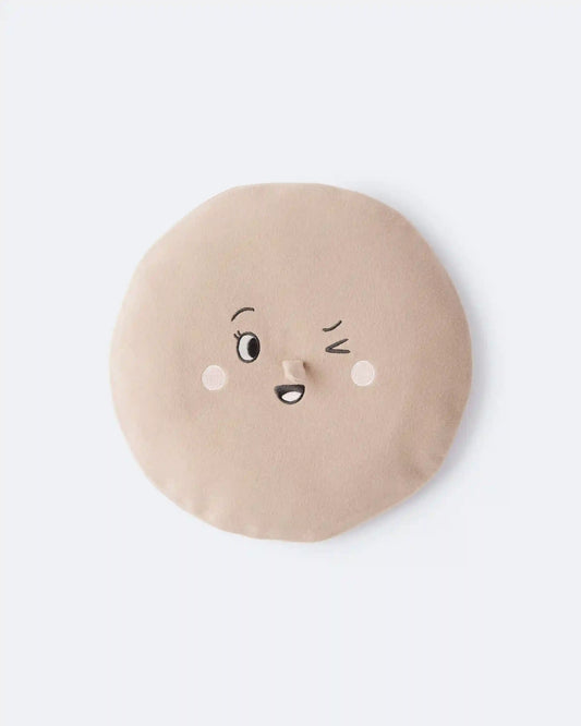 Toddler Girl Beret with Face Graphic - Tan