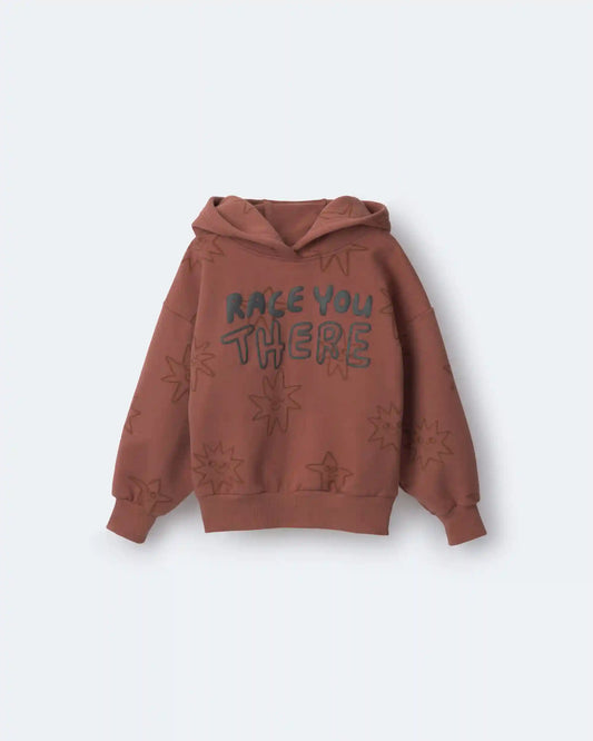 Toddler Race You There' Fleece Hoodie - Rust