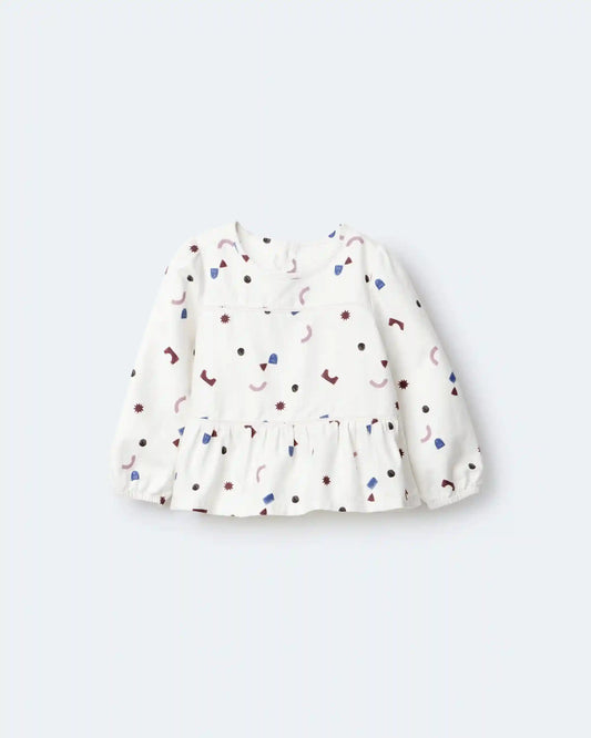 Toddler Girl Peplum Long-Sleeve Top with Shapes - Ivory