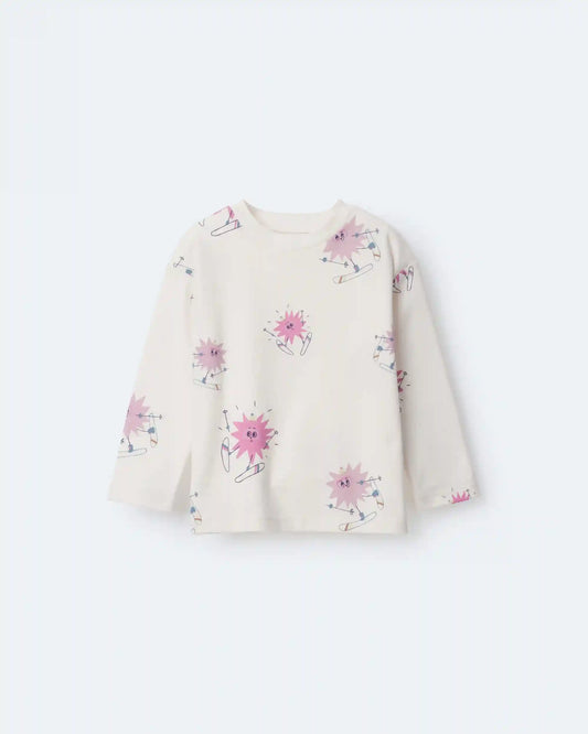 Toddler Girl Skiing Abstract Long-Sleeve Relaxed Graphic Tee - Cream