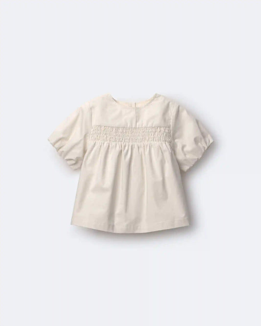 Toddler Girl Smocked Bubble Sleeve Top - Cream