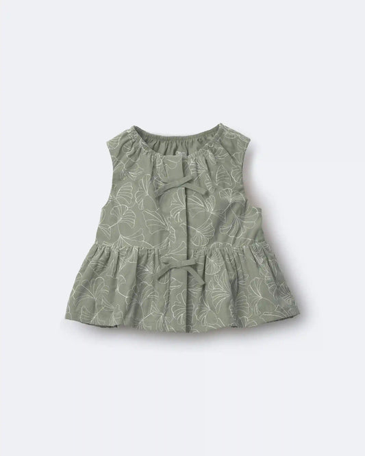 Toddler Girl Embroidered Peplum Top in Floral Print - Green