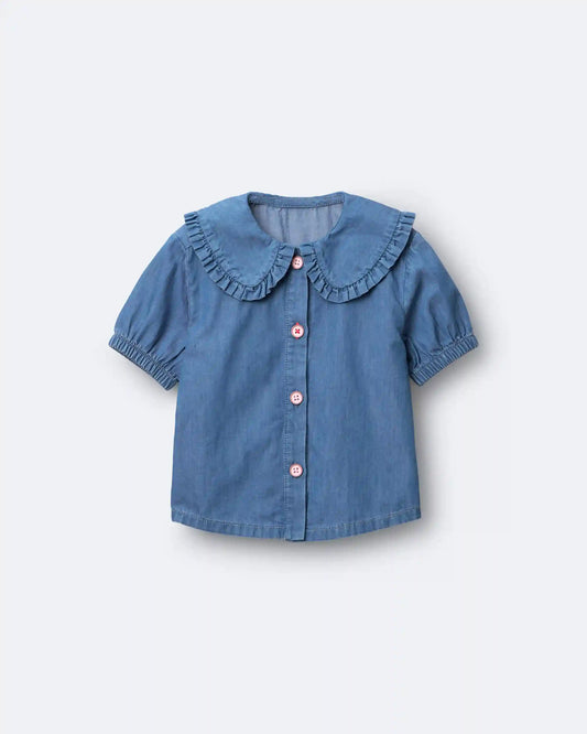 Toddler Girl Peter Pan Collar Top in Chambray