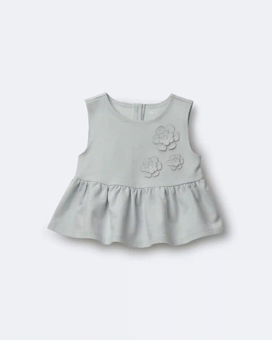 Toddler Girl Peplum Top in Floral Print - Light Blue