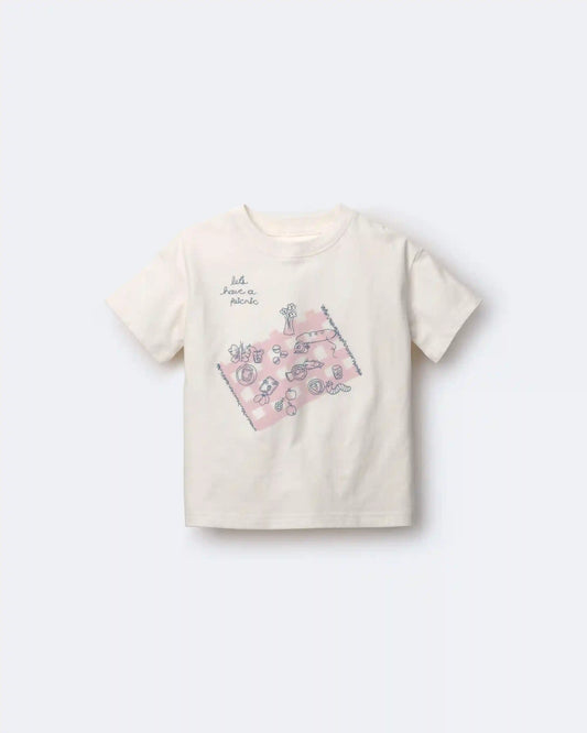 Toddler Girl 'Let's Have A Picnic' Relaxed Graphic Tee - Cream