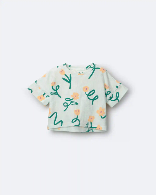 Toddler Girl High-Low Dolman Tee in Floral Print - Light Green