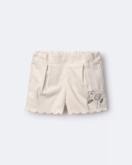 Toddler Girl Floral Scalloped Shorts - Cream