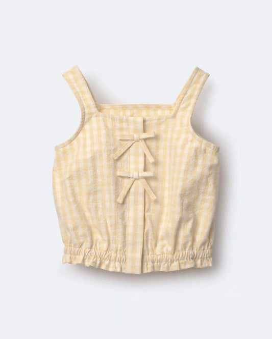 Toddler Girl Gingham Peplum Top with Bows - Yellow