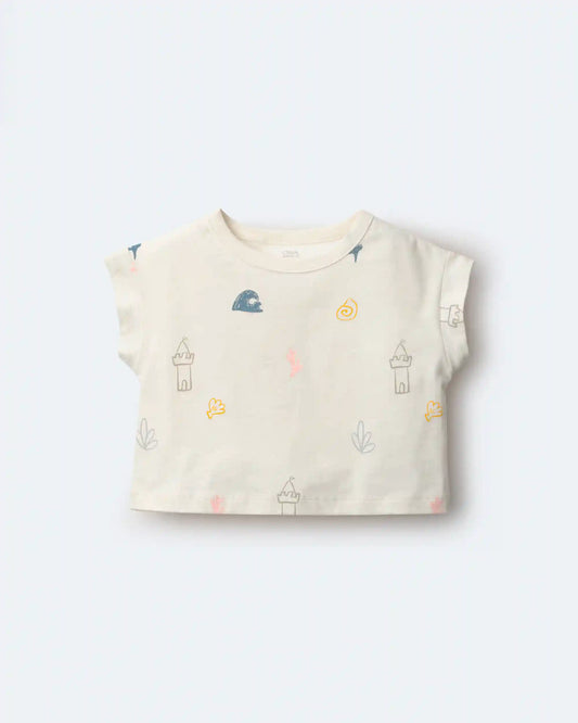 Toddler Girl Boxy Tee in Sandcastle Print - Cream