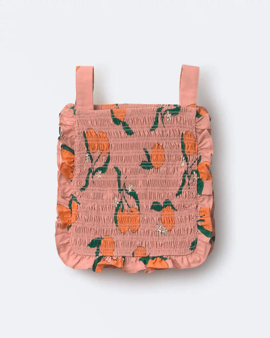 Toddler Girl Smocked Bib Top in Clementine Grove Print - Light Pink