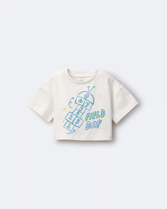 Toddler Girl 'Field Day' Breezy Top in Hopscotch Print - Cream