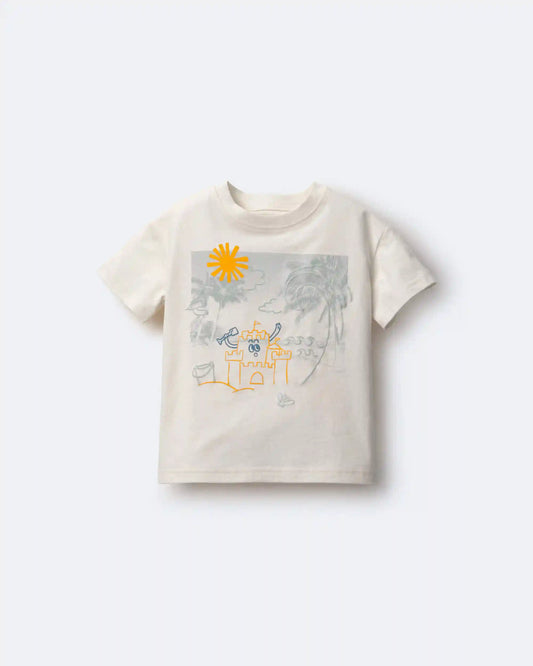 Toddler Relaxed Graphic Tee in Beach Print - Cream
