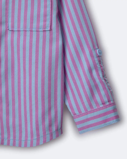 Toddler Boy Button-Down Long-Sleeve Shirt in Stripes - Blue/Purple