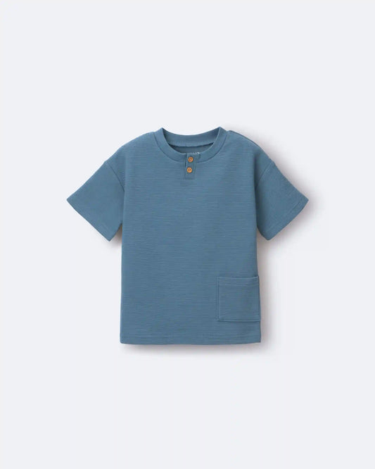 Toddler Boy Henley Tee with Pocket - Slate Blue