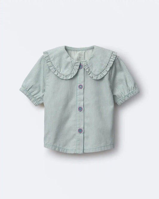 Toddler Girl Peter Pan Collar Top in Stripes - Teal