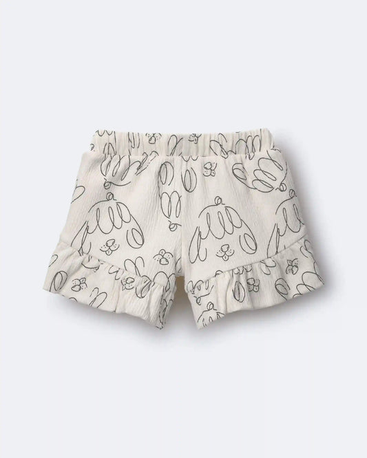Toddler Girl Ruffle Butterfly Shorts in Dog Print - Cream