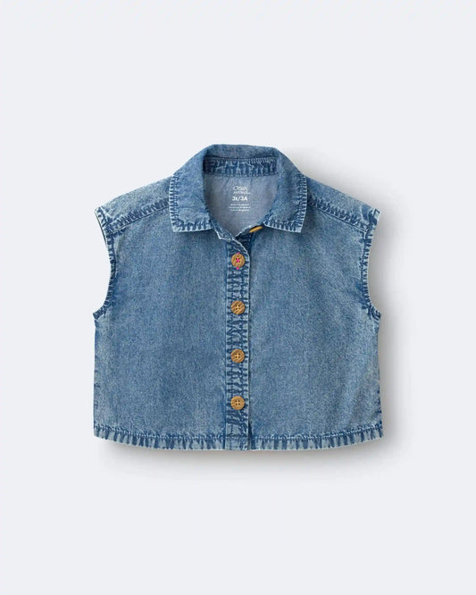 Toddler Girl Sleeveless Button-Down Top in Chambray