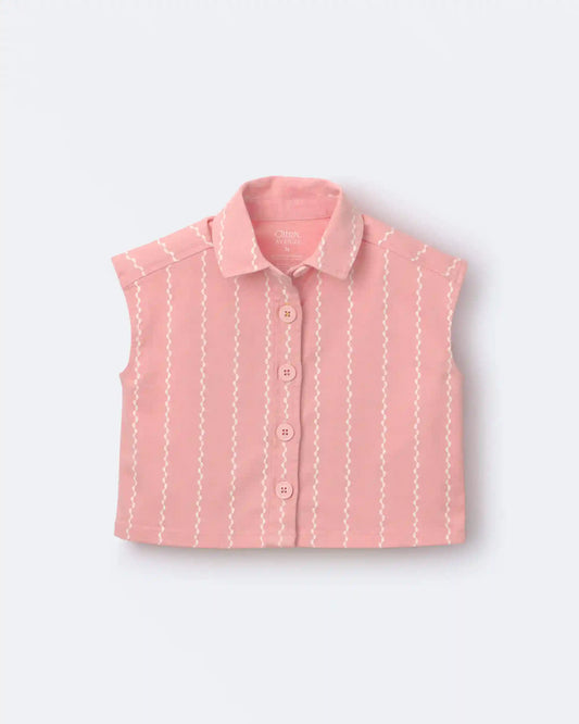 Toddler Girl Sleeveless Button-Down Top in Stripes - Light Pink