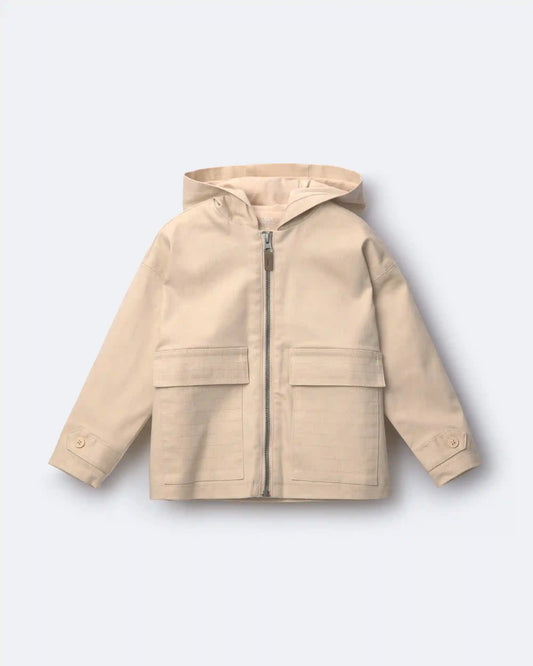 Toddler Boy Zip-Up Hooded Jacket with Pockets - Khaki