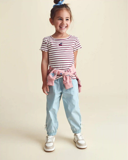 Toddler Girl Cherry Striped Rib Top - Burgundy/Cream