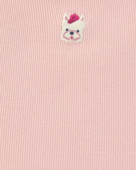 Toddler Girl Dog Rib Top - Pink