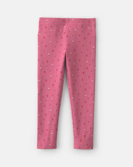 Toddler Girl Floral Cotton Pull-On Stretch Leggings - Pink