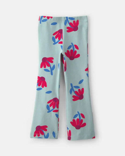 Toddler Girl Floral Pull-On Stretch Flare Leggings - Blue/Red