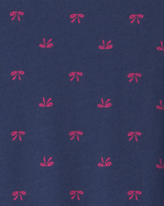 Toddler Girl Bow Long-Sleeve Peplum Top - Navy Blue