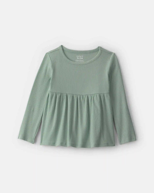 Toddler Girl Long-Sleeve Rib Peplum Top - Green