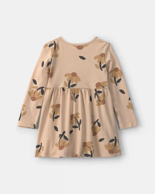 Toddler Girl Floral Long-Sleeve Dress - Tan