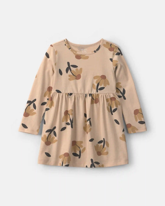 Toddler Girl Floral Long-Sleeve Dress - Tan