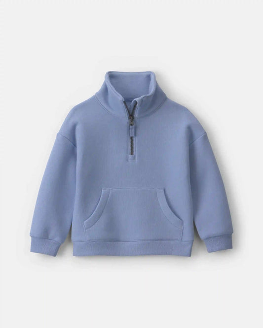 Toddler Girl Fleece Pullover Quarter Zip Sweatshirt - Blue