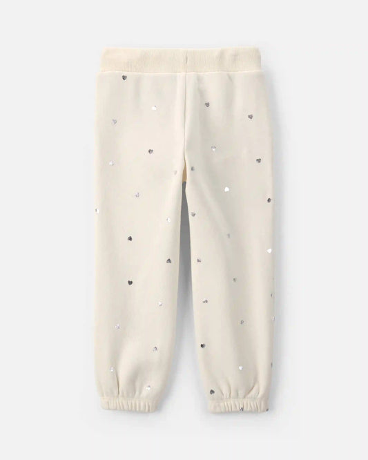 Toddler Girl Polka Dot Fleece Joggers - Cream