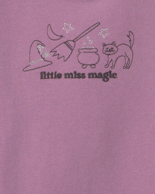 Toddler Girl 'Little Miss Magic' Halloween French Terry Pullover Sweatshirt - Purple