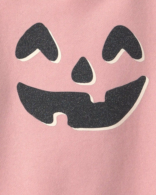 Toddler Girl Pumpkin Halloween French Terry Pullover Sweatshirt - Pink