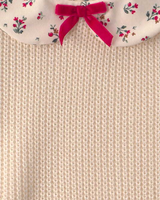 Toddler Girl Collared Floral Sweater - Cream