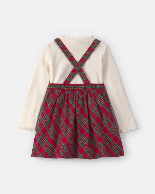 Toddler Girl 2-Piece Plaid Dress Set - Red/Cream
