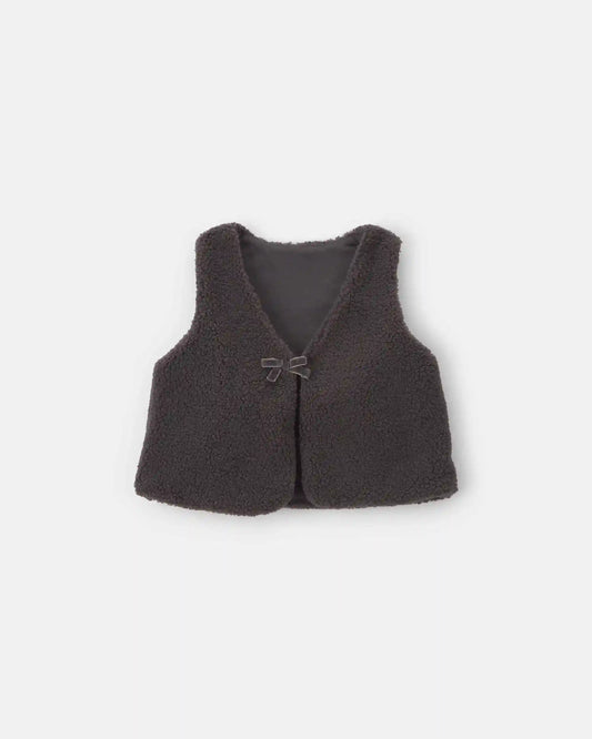 Toddler Girl Bow Teddy Fleece Vest - Black