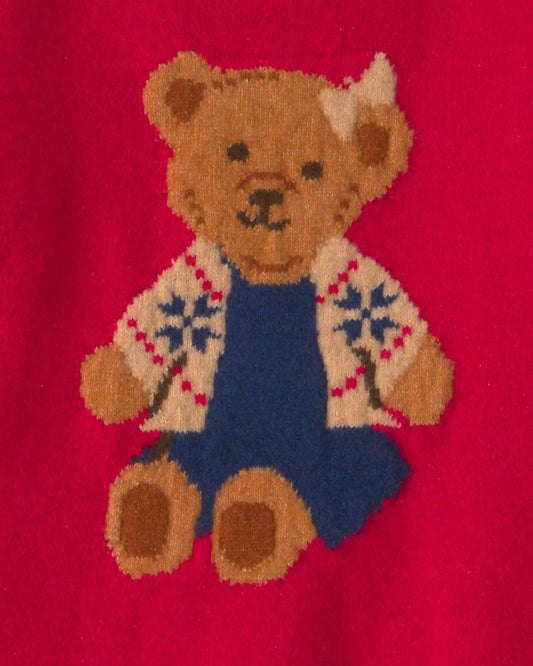 Toddler Girl Bear Sweater - Red