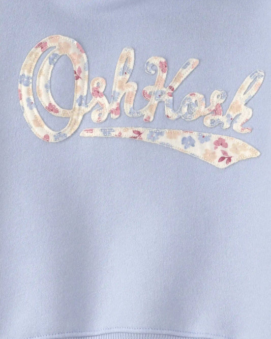 Toddler Girl Floral Fleece Logo Hoodie - Blue
